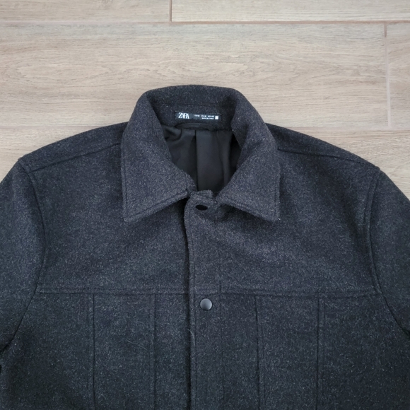 Zara Black Wool Blend Pocket Jacket With Elastic Waist Band Mens Small - Picture 4 of 16